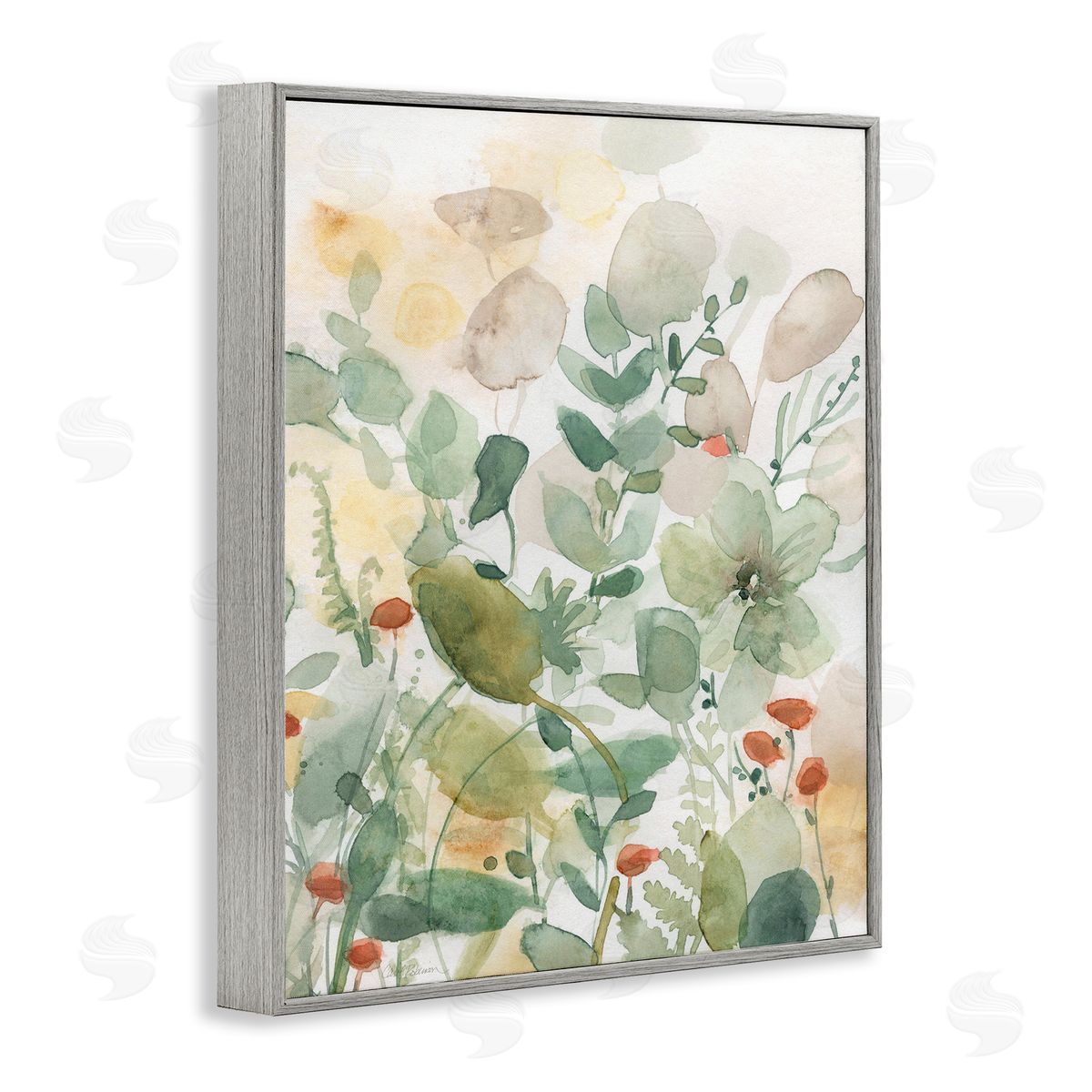 Layered Transparent Leaves Grey Frame Print Wall Art, Home Decor by Carol Robinson