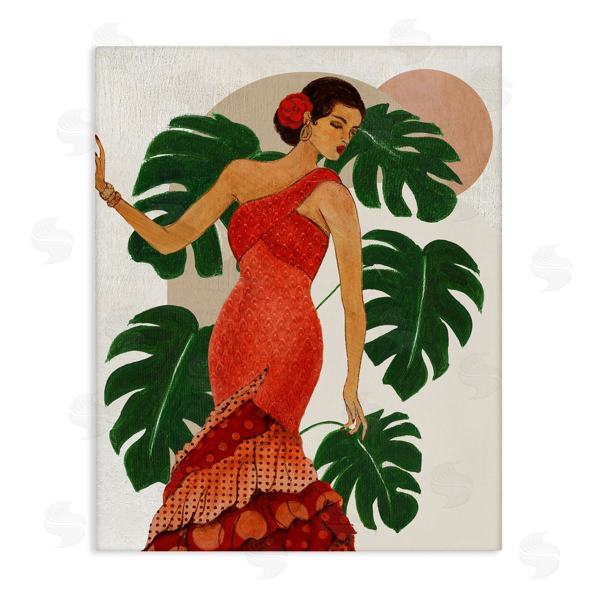Fashionable Woman with Leaves Canvas Wall Art, Home Decor by Janet Tava