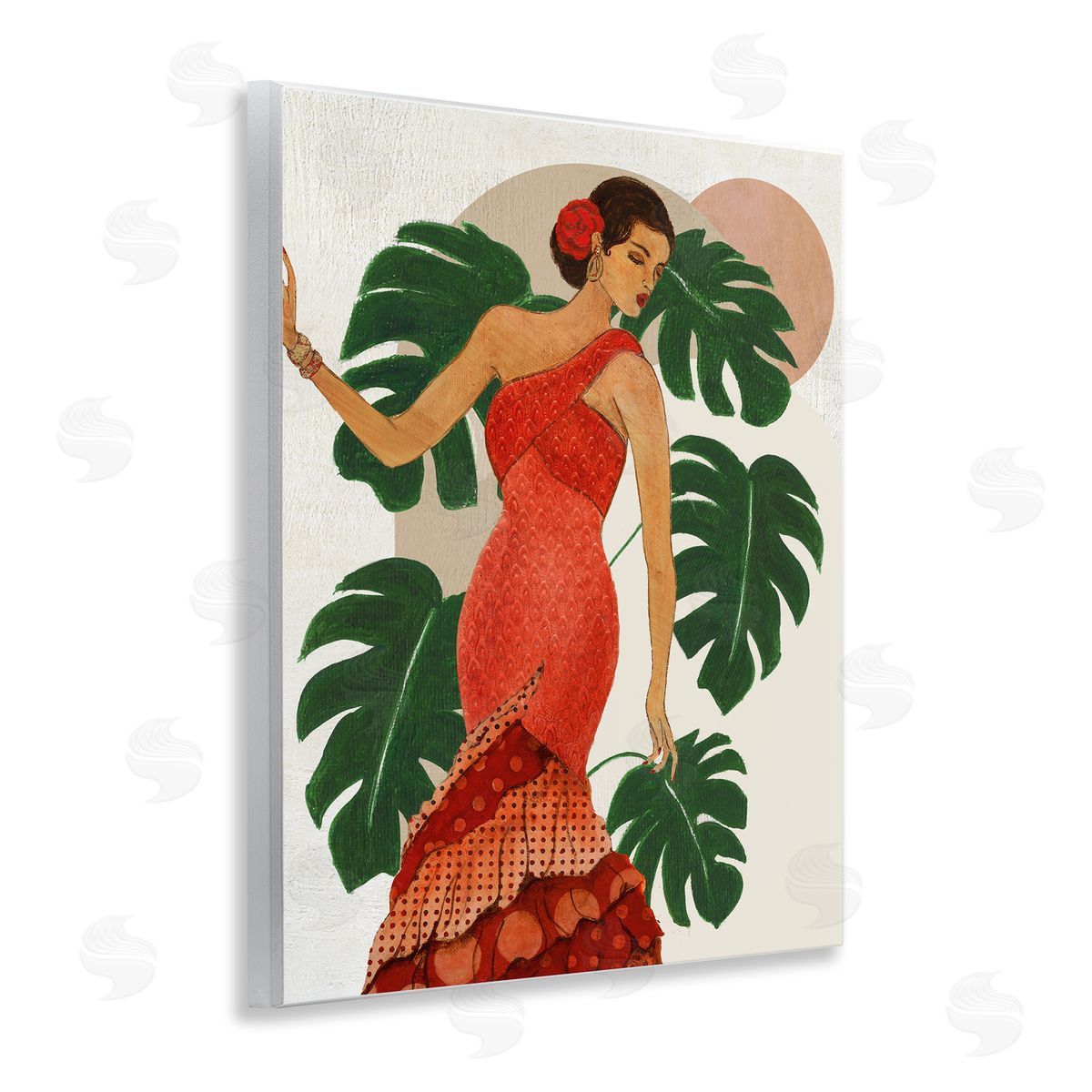 Fashionable Woman with Leaves Wood Plaque Wall Art, Home Decor by Janet Tava