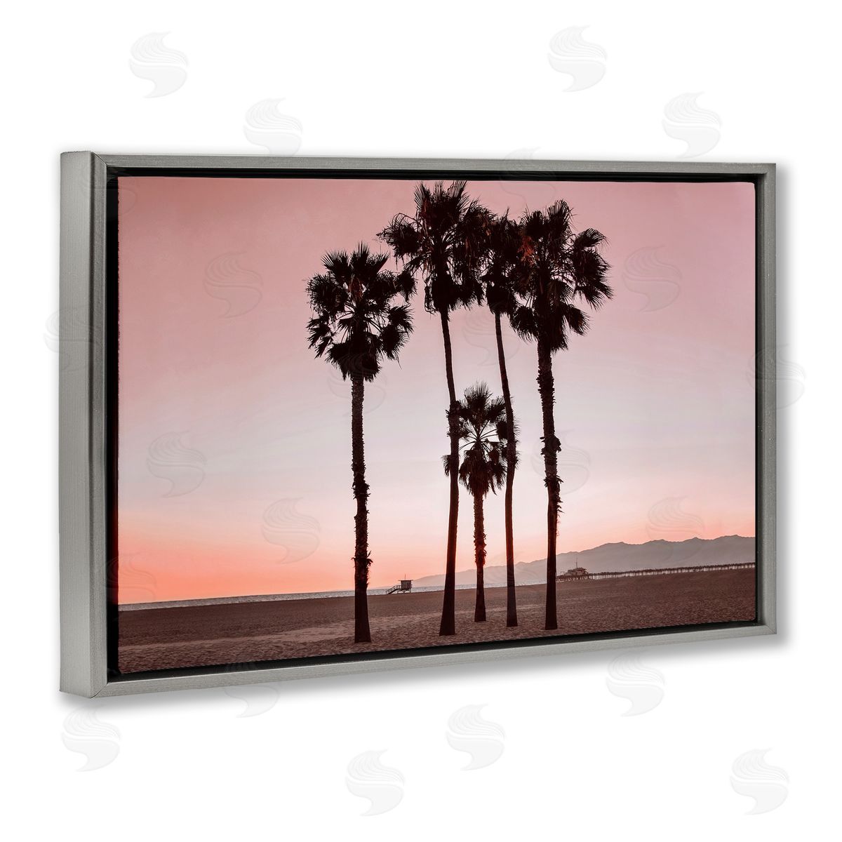 Cluster of Palm Trees Grey Floating Frame Canvas Wall Art, Home Decor by Natalie Carpentieri