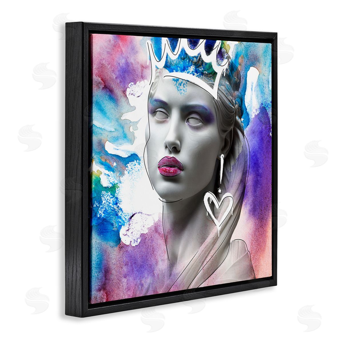 Modern Crowned Woman Black Floating Frame Canvas Wall Art, Home Decor by CAD Designs