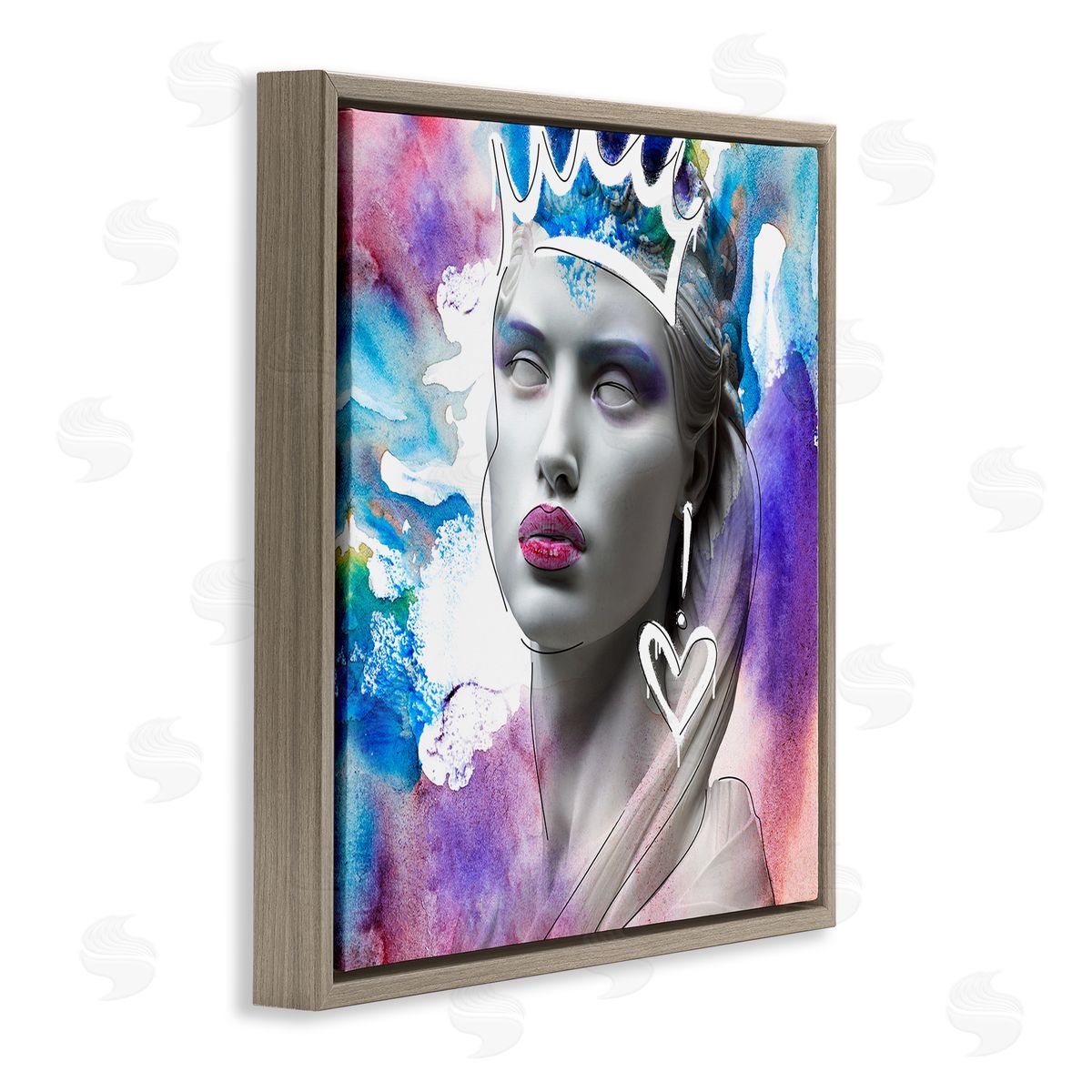 Modern Crowned Woman Brown Floating Frame Canvas Wall Art, Home Decor by CAD Designs