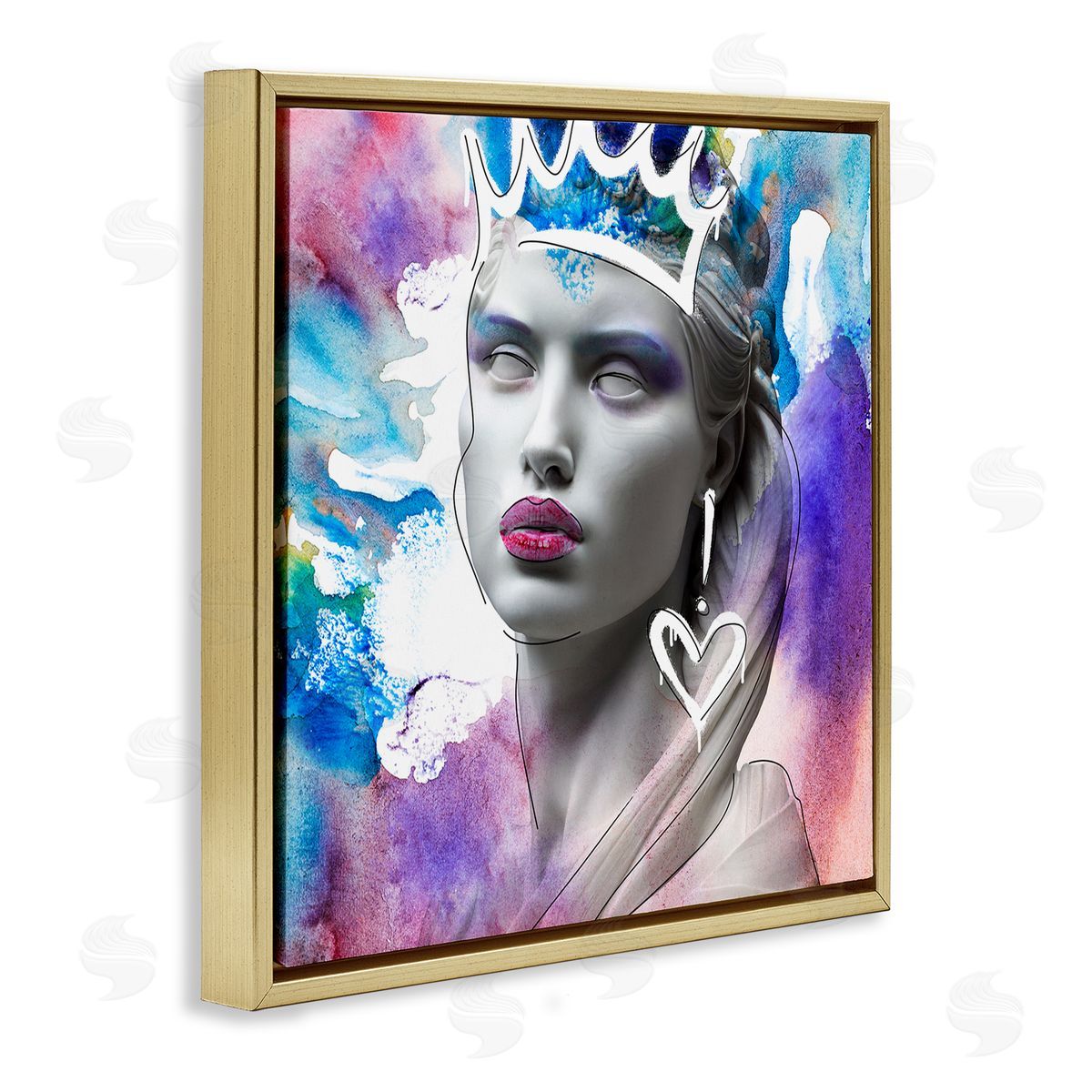 Modern Crowned Woman Gold Floating Frame Canvas Wall Art, Home Decor by CAD Designs