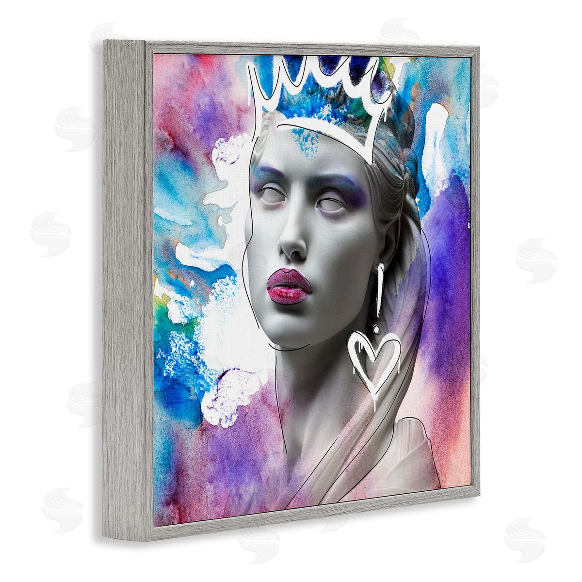 Modern Crowned Woman Grey Frame Print Wall Art, Home Decor by CAD Designs