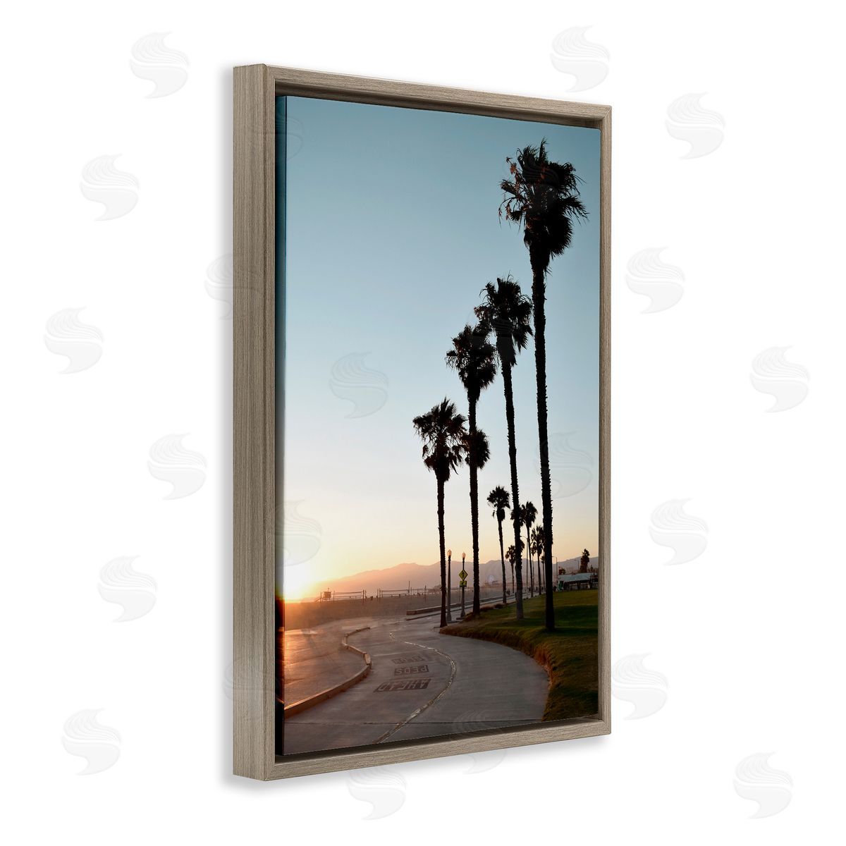 Clear Day Palm Trees Brown Floating Frame Canvas Wall Art, Home Decor by Natalie Carpentieri