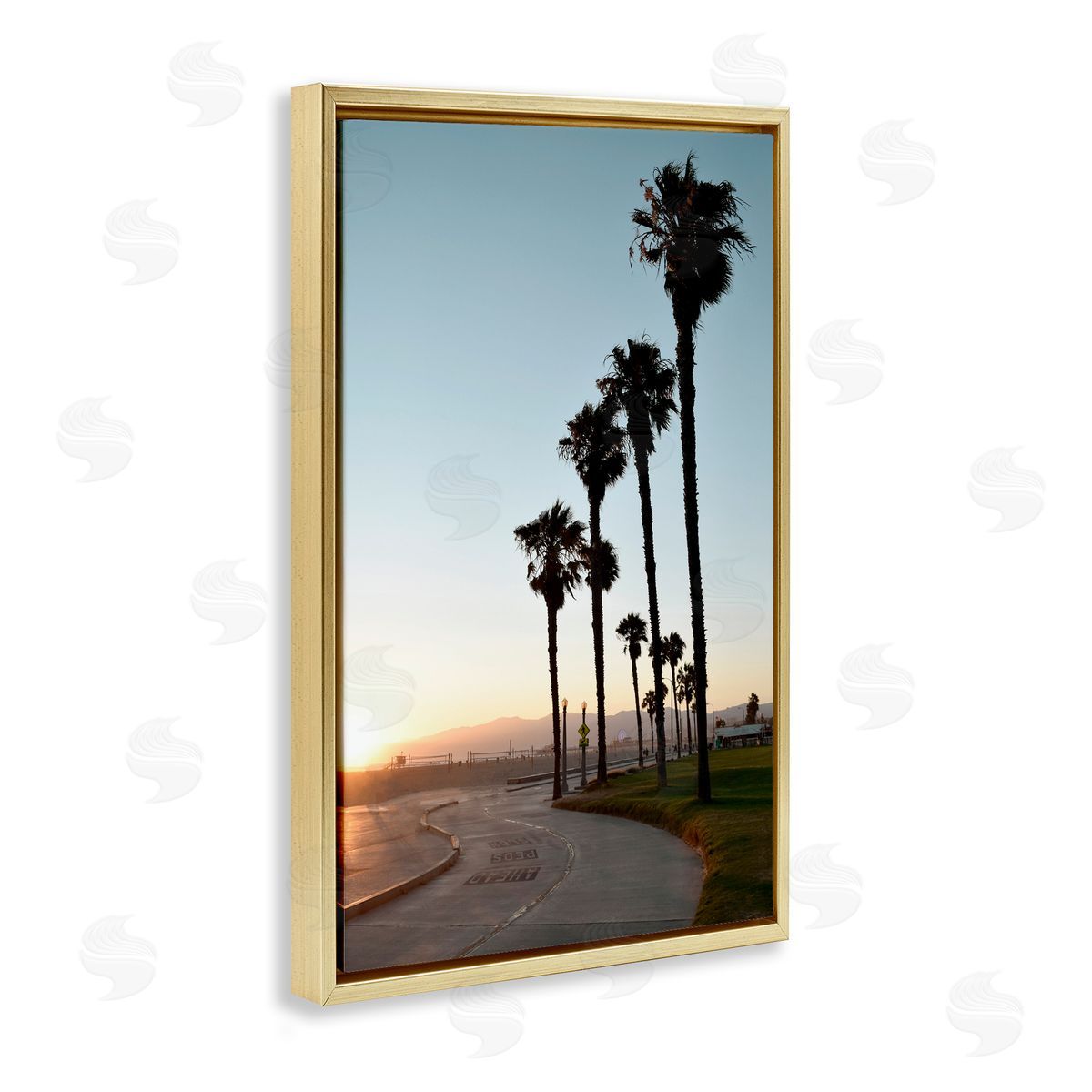 Clear Day Palm Trees Gold Floating Frame Canvas Wall Art, Home Decor by Natalie Carpentieri