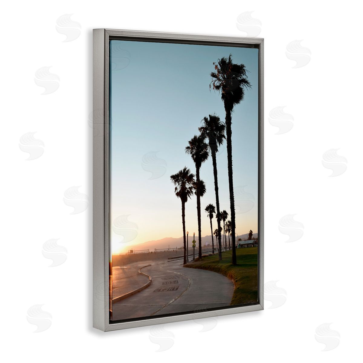 Clear Day Palm Trees Grey Floating Frame Canvas Wall Art, Home Decor by Natalie Carpentieri