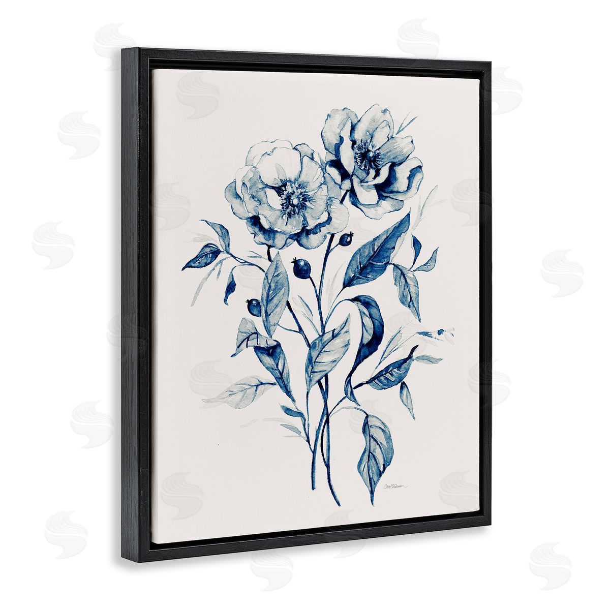 Vintage Flower Bundle Black Floating Frame Canvas Wall Art, Home Decor by Carol Robinson