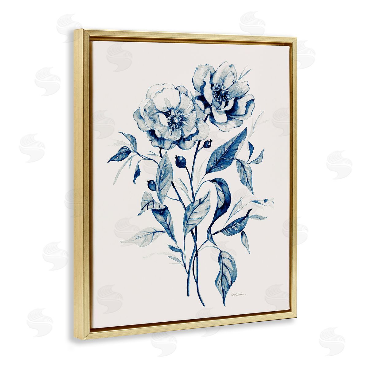 Vintage Flower Bundle Gold Floating Frame Canvas Wall Art, Home Decor by Carol Robinson