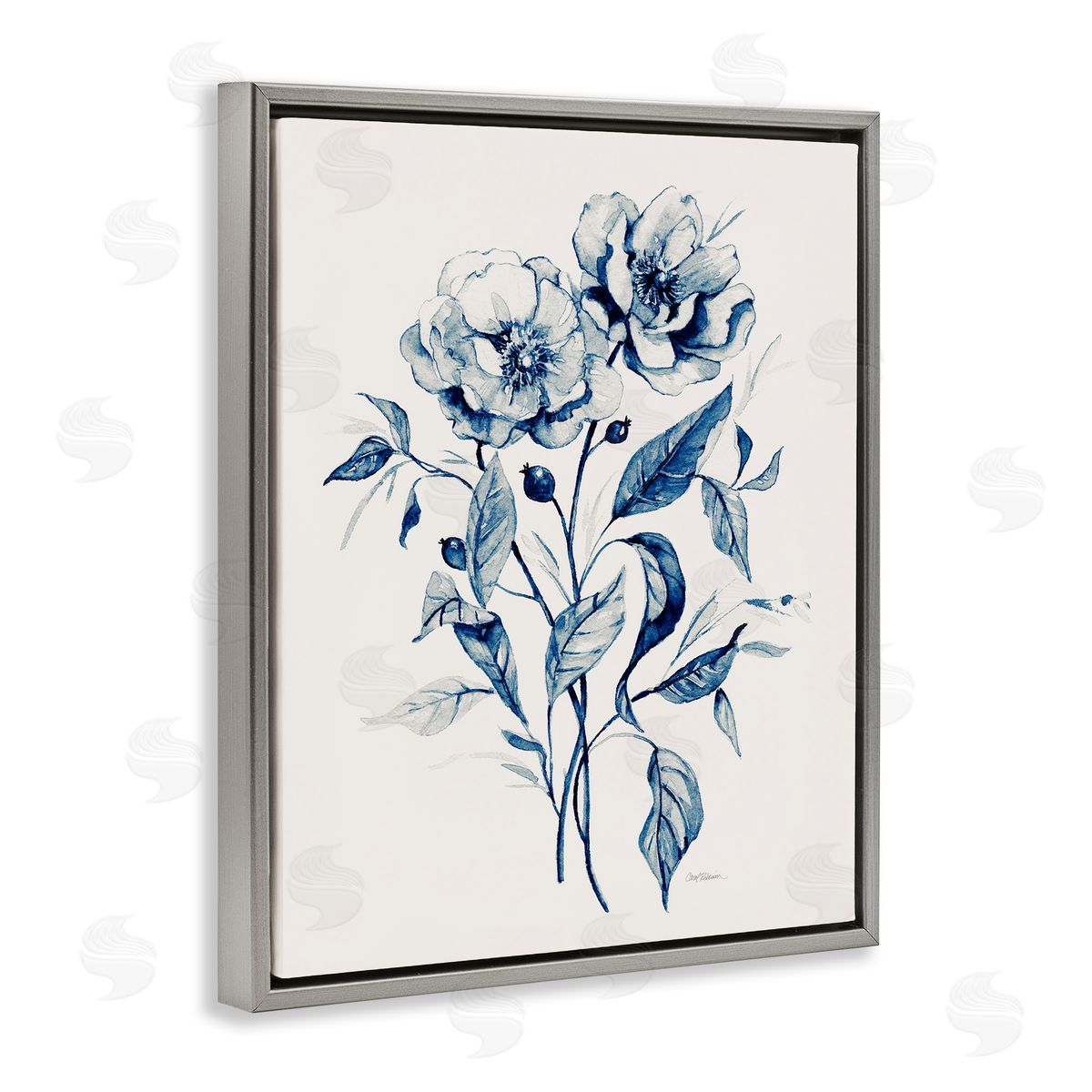 Vintage Flower Bundle Grey Floating Frame Canvas Wall Art, Home Decor by Carol Robinson