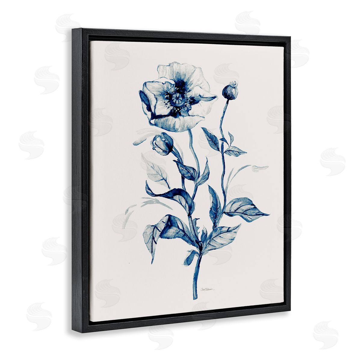 Vintage Budding Florals Black Floating Frame Canvas Wall Art, Home Decor by Carol Robinson