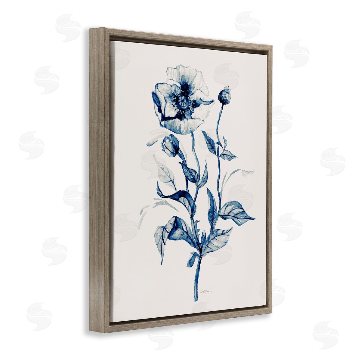 Vintage Budding Florals Brown Floating Frame Canvas Wall Art, Home Decor by Carol Robinson