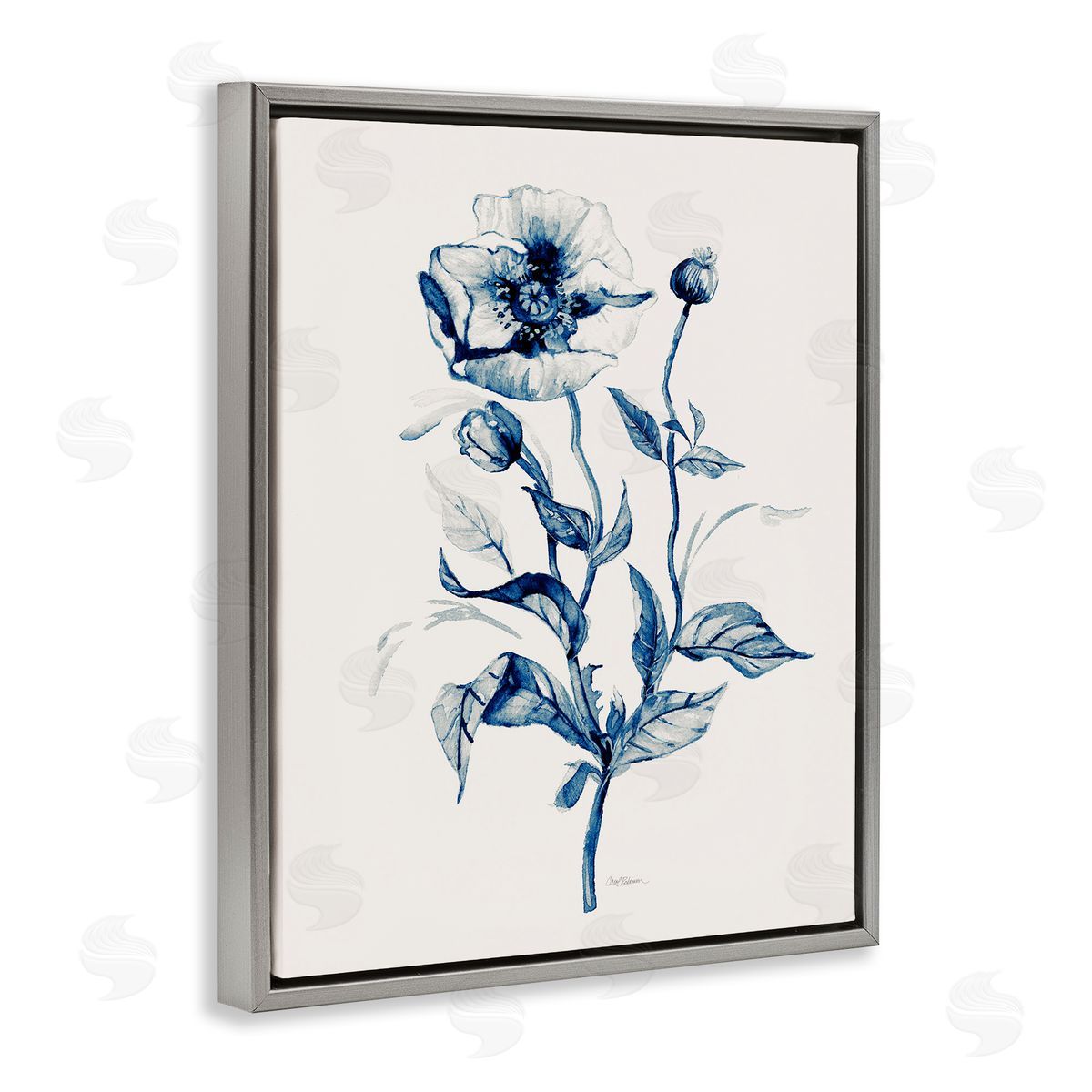 Vintage Budding Florals Grey Floating Frame Canvas Wall Art, Home Decor by Carol Robinson