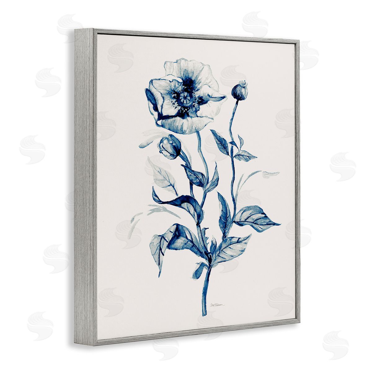 Vintage Budding Florals Grey Frame Print Wall Art, Home Decor by Carol Robinson