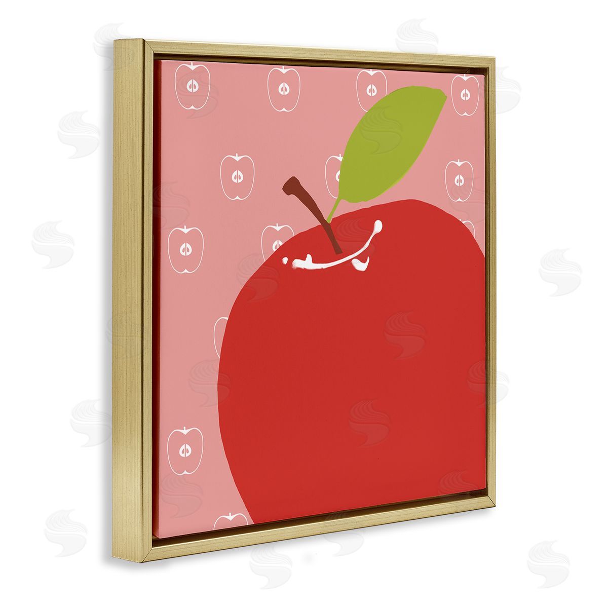 Bright Apple Fruit Gold Floating Frame Canvas Wall Art, Home Decor by Daniela Santiago