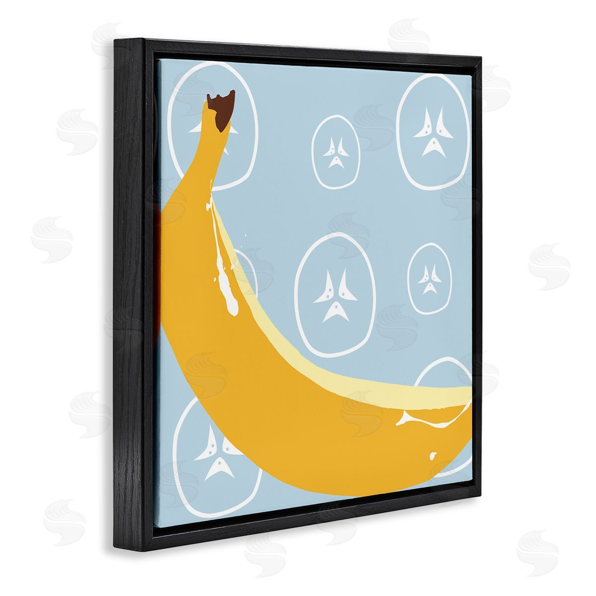 Bright Banana Fruit Black Floating Frame Canvas Wall Art, Home Decor by Daniela Santiago
