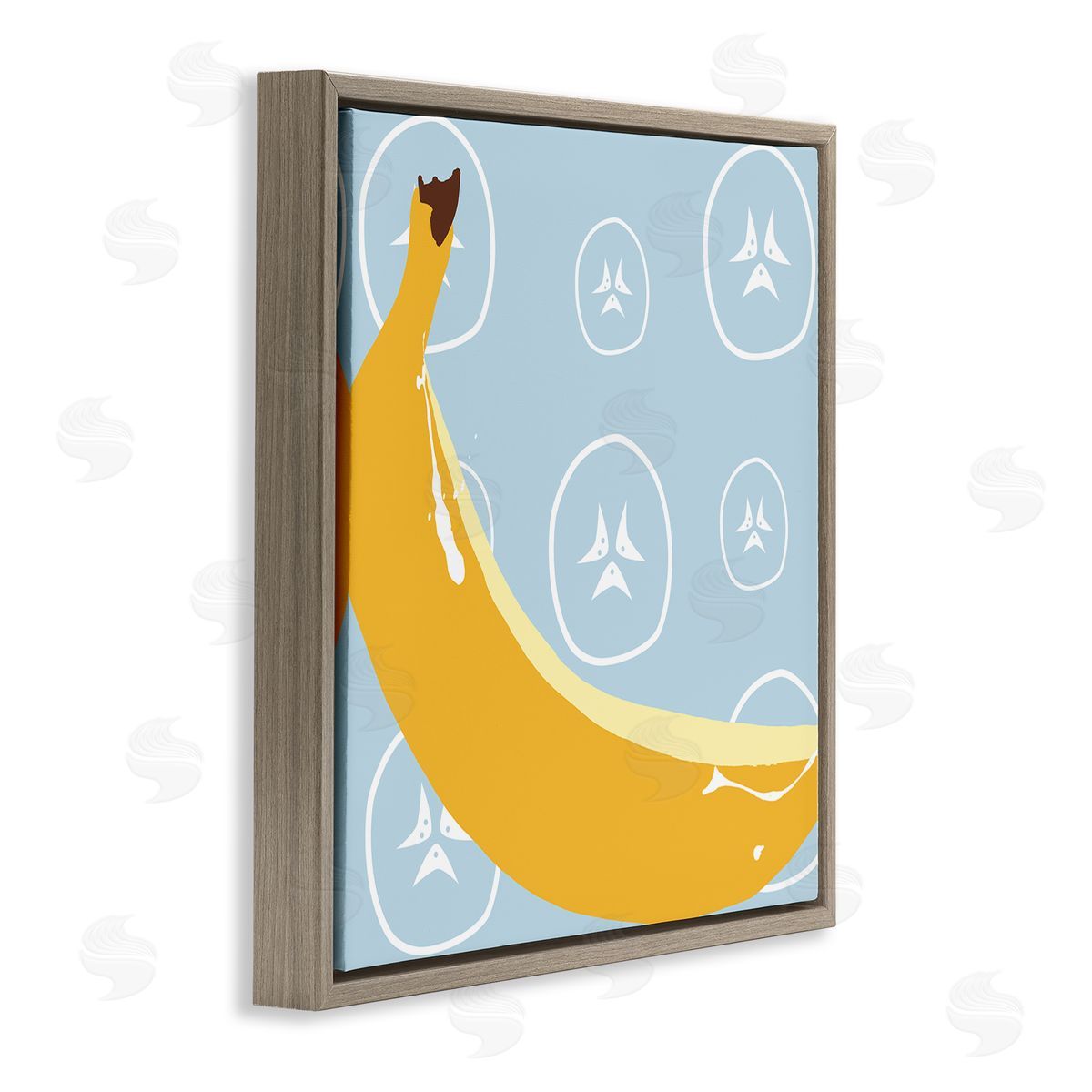 Bright Banana Fruit Brown Floating Frame Canvas Wall Art, Home Decor by Daniela Santiago