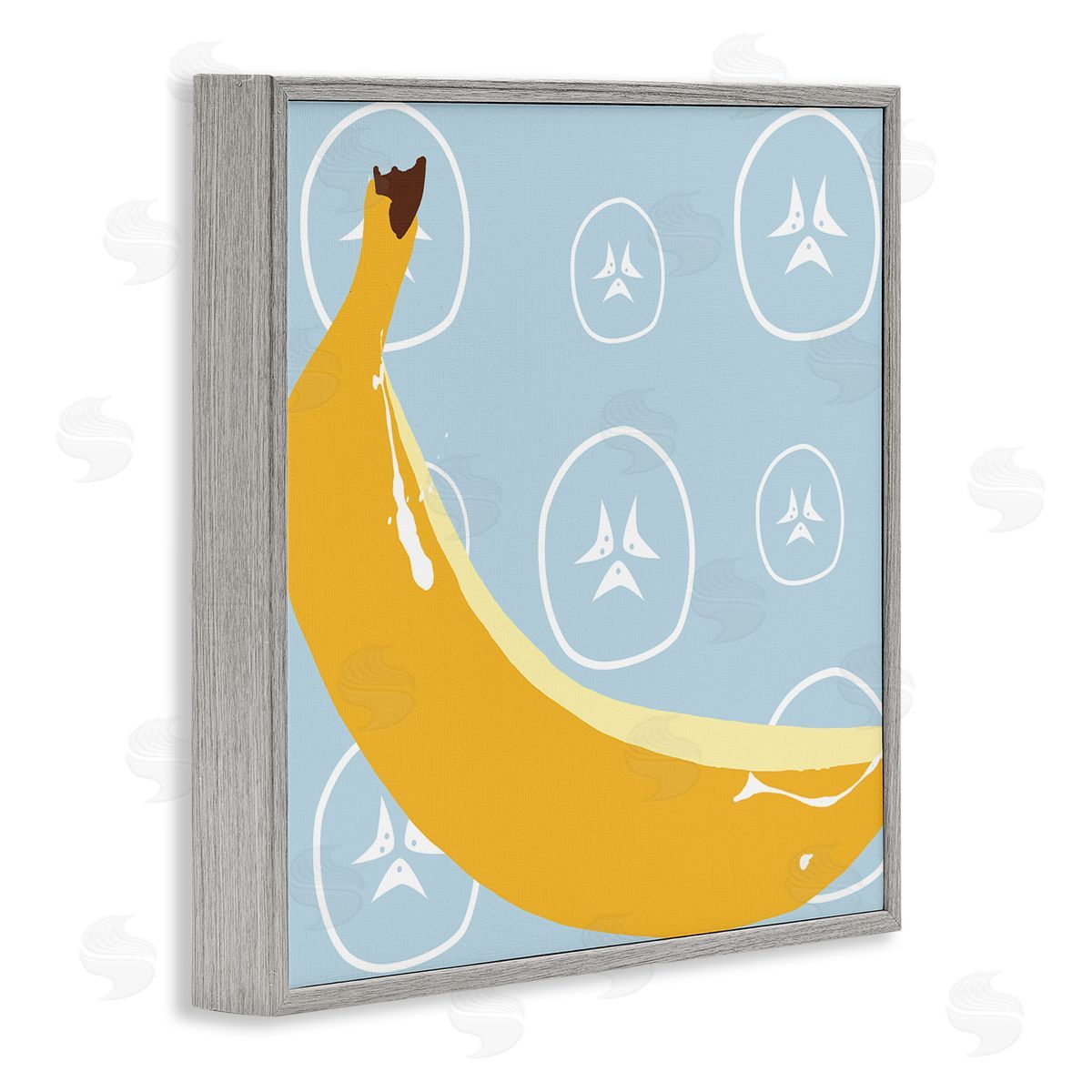 Bright Banana Fruit Grey Frame Print Wall Art, Home Decor by Daniela Santiago