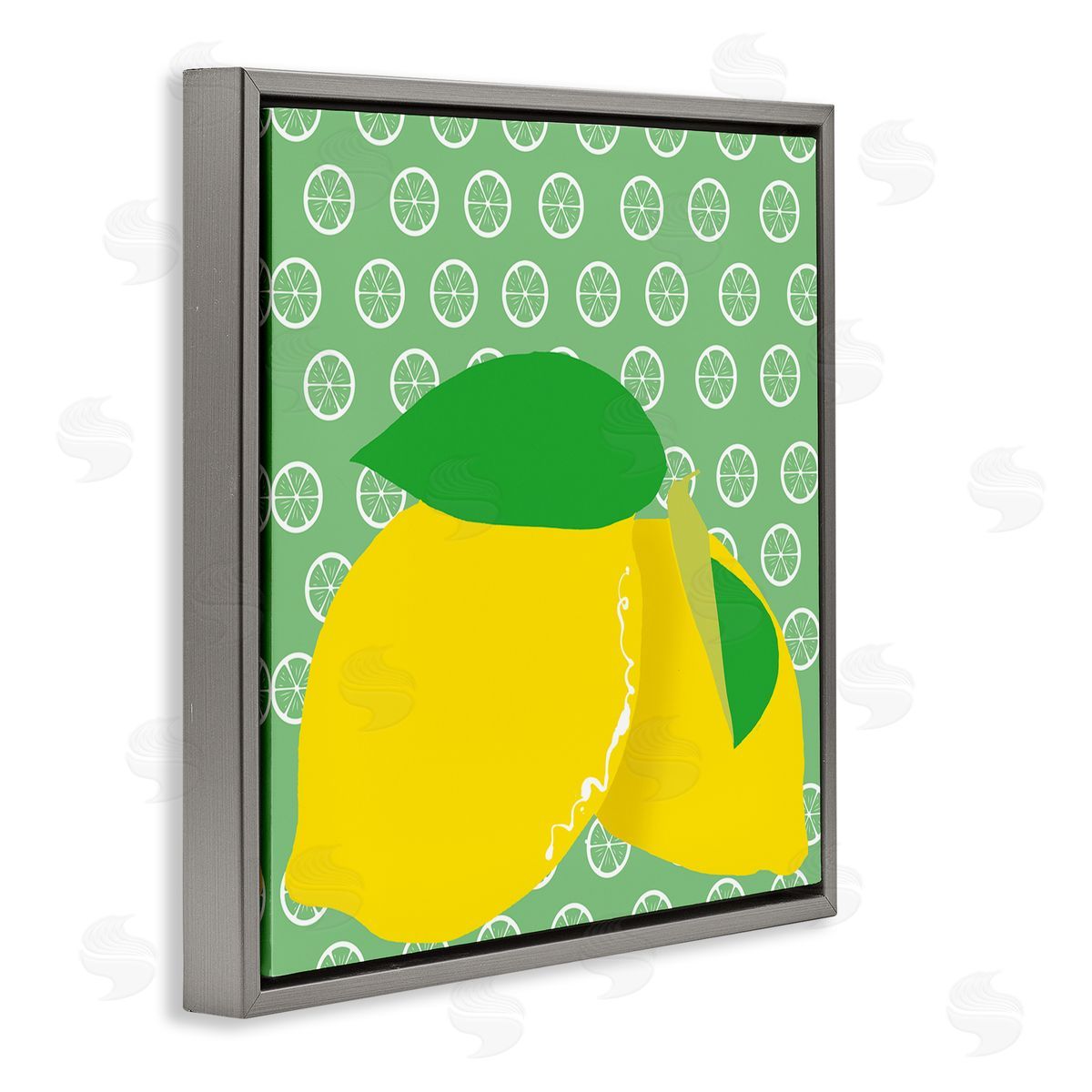 Bright Lemon Fruit Grey Floating Frame Canvas Wall Art, Home Decor by Daniela Santiago