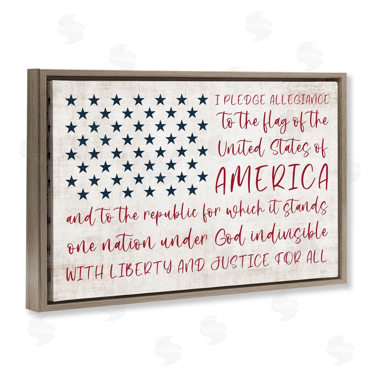 Patriotic Pledge of Allegiance Brown Floating Frame Canvas Wall Art, Home Decor by Natalie Carpentieri