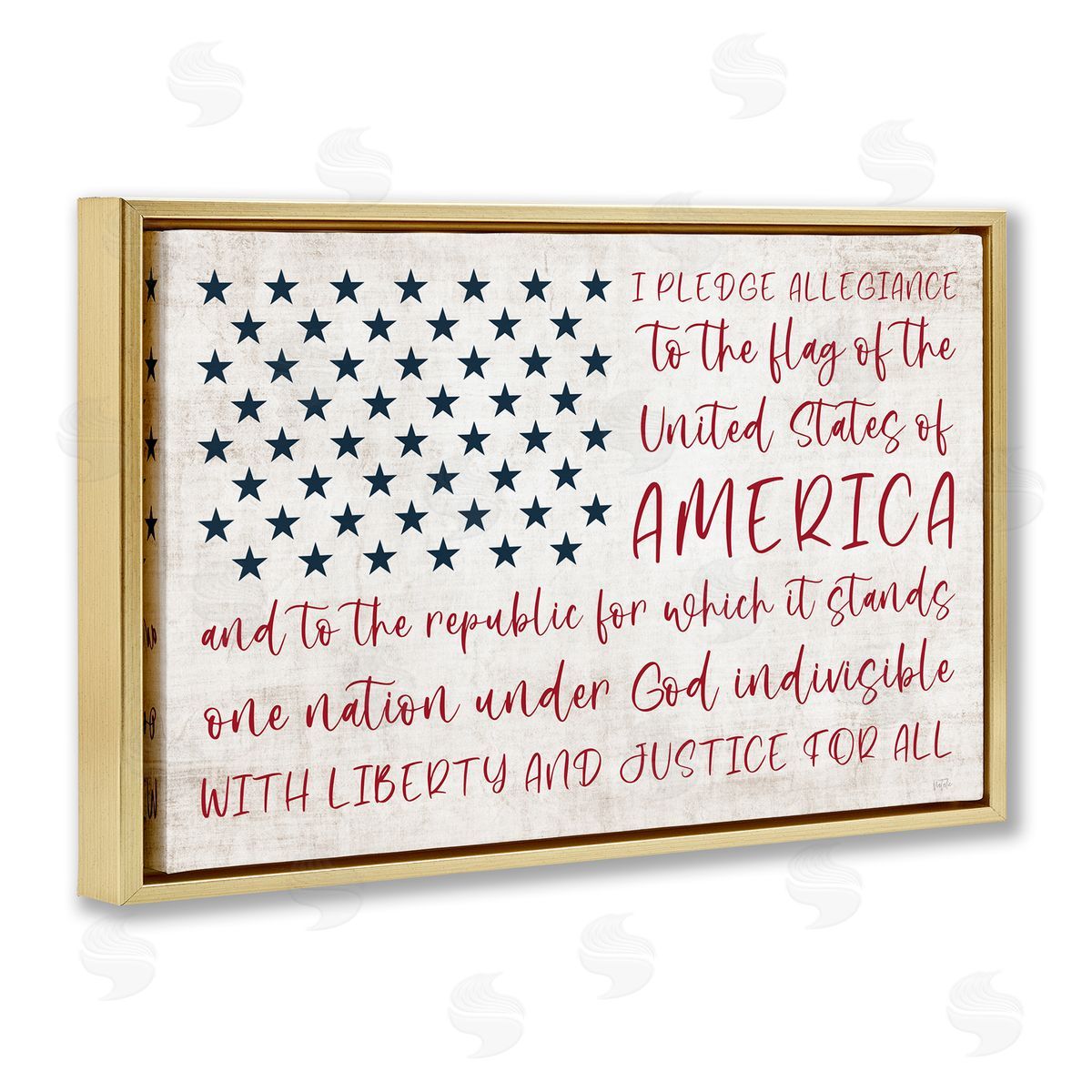 Patriotic Pledge of Allegiance Gold Floating Frame Canvas Wall Art, Home Decor by Natalie Carpentieri