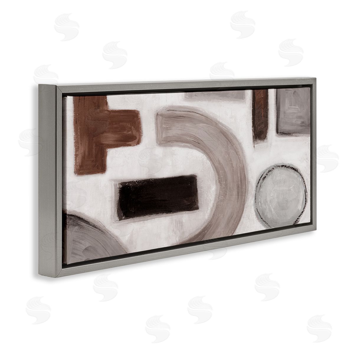 Boho Geometric Shapes Grey Floating Frame Canvas Wall Art, Home Decor by Emma Peal
