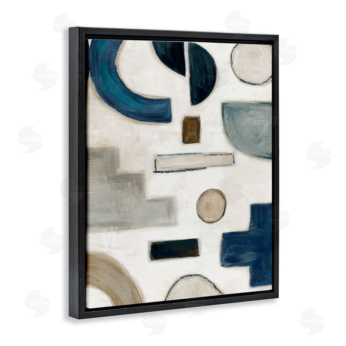 Neutral Shapes Blue & Beige Black Floating Frame Canvas Wall Art, Home Decor by Emma Peal