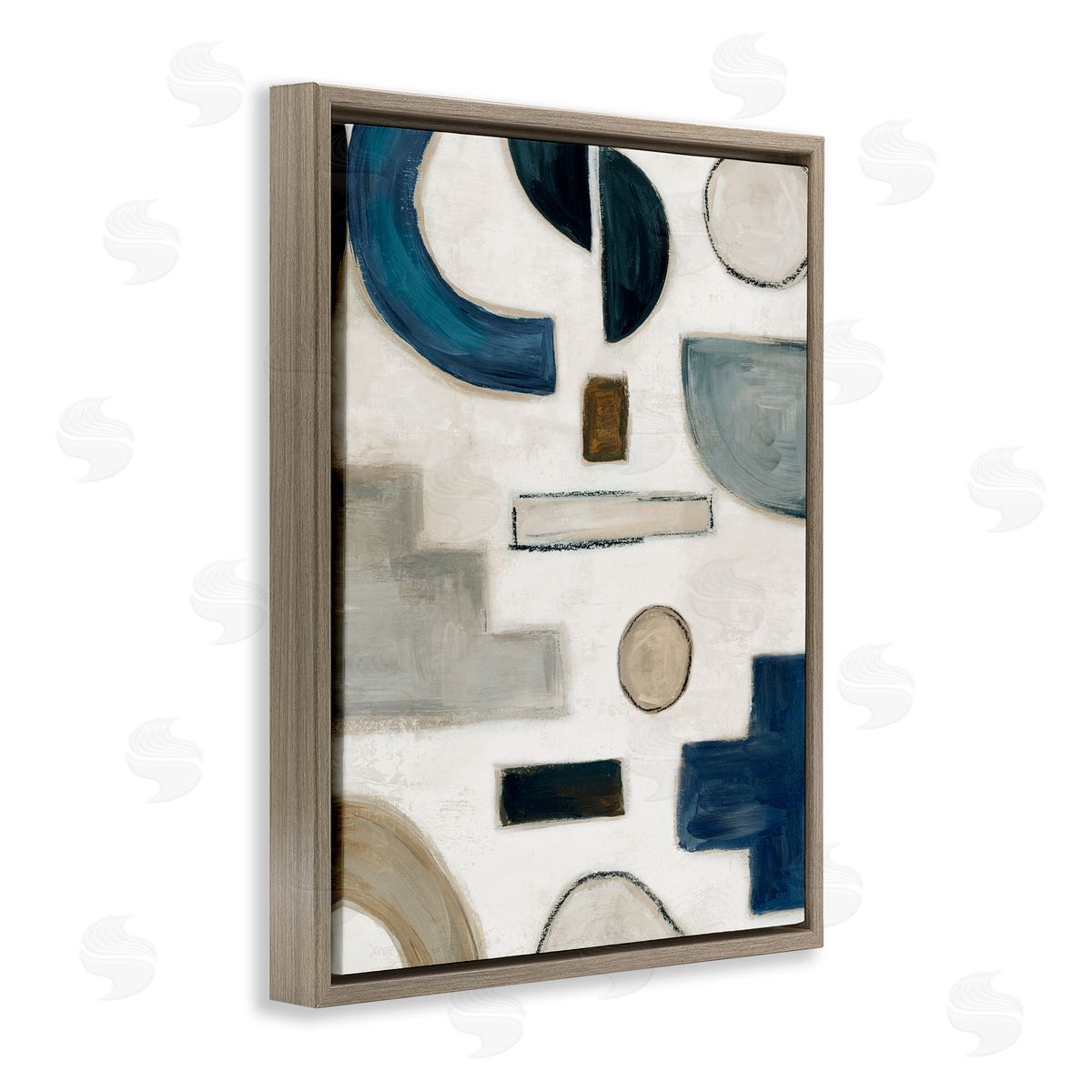 Neutral Shapes Blue & Beige Brown Floating Frame Canvas Wall Art, Home Decor by Emma Peal
