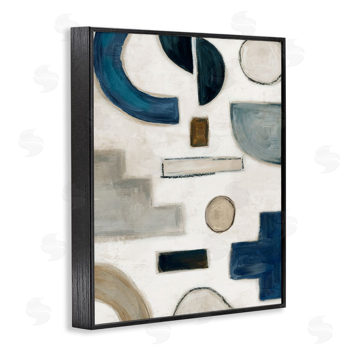 Neutral Shapes Blue & Beige Black Frame Print Wall Art, Home Decor by Emma Peal