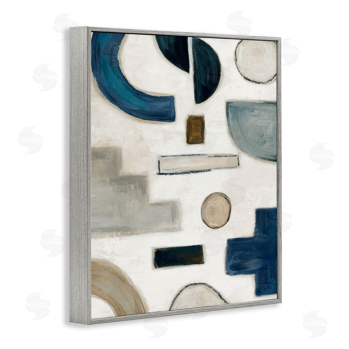 Neutral Shapes Blue & Beige Grey Frame Print Wall Art, Home Decor by Emma Peal