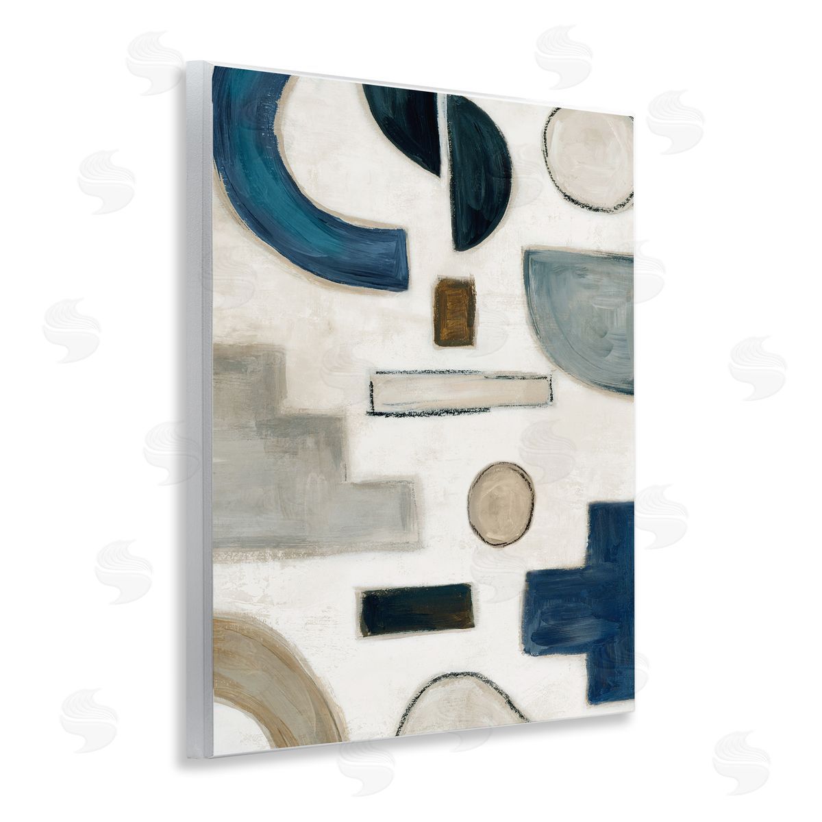 Neutral Shapes Blue & Beige Wood Plaque Wall Art, Home Decor by Emma Peal