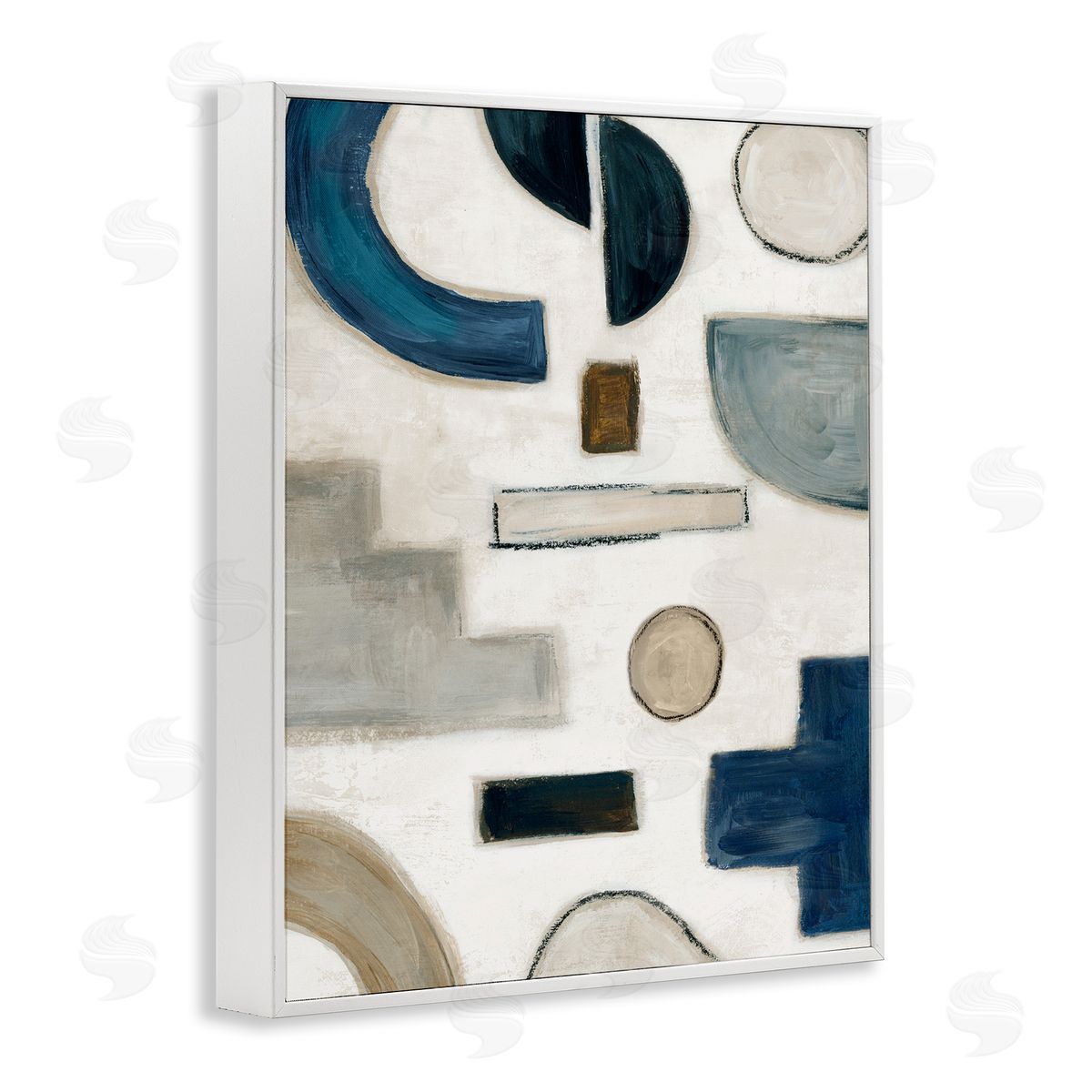 Neutral Shapes Blue & Beige White Frame Print Wall Art, Home Decor by Emma Peal