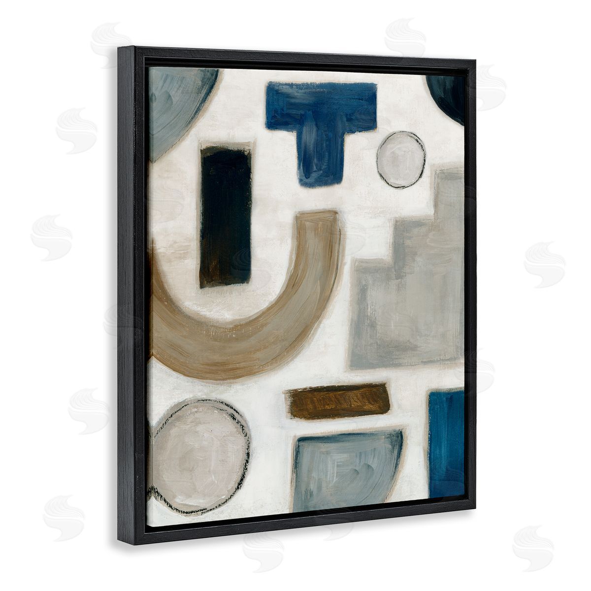 Natural Tone Shapes Black Floating Frame Canvas Wall Art, Home Decor by Emma Peal