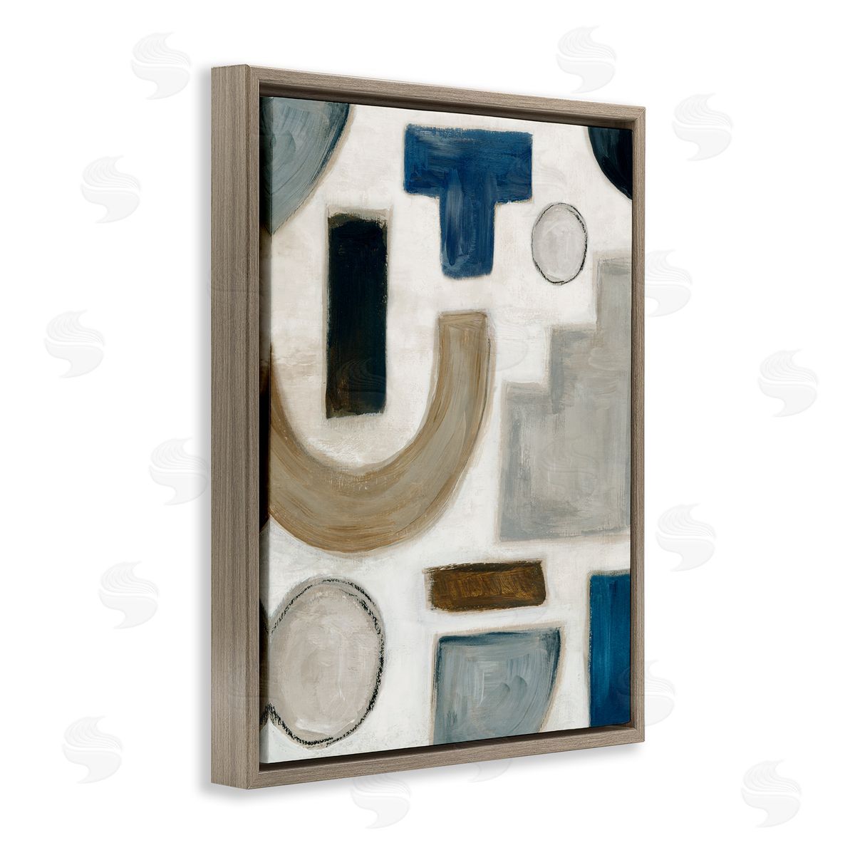 Natural Tone Shapes Brown Floating Frame Canvas Wall Art, Home Decor by Emma Peal