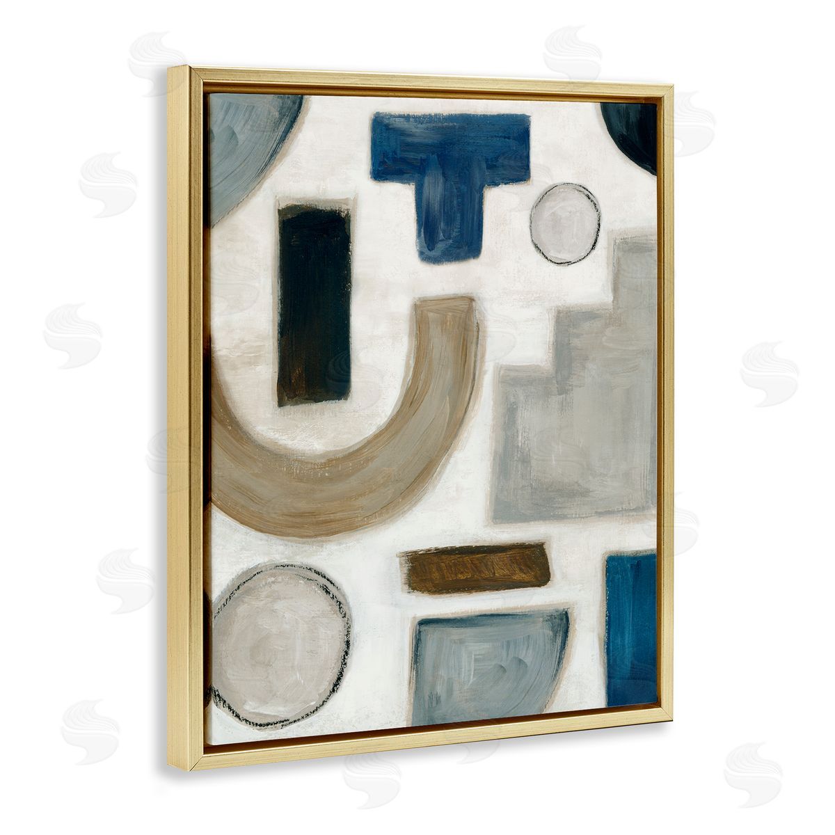 Natural Tone Shapes Gold Floating Frame Canvas Wall Art, Home Decor by Emma Peal