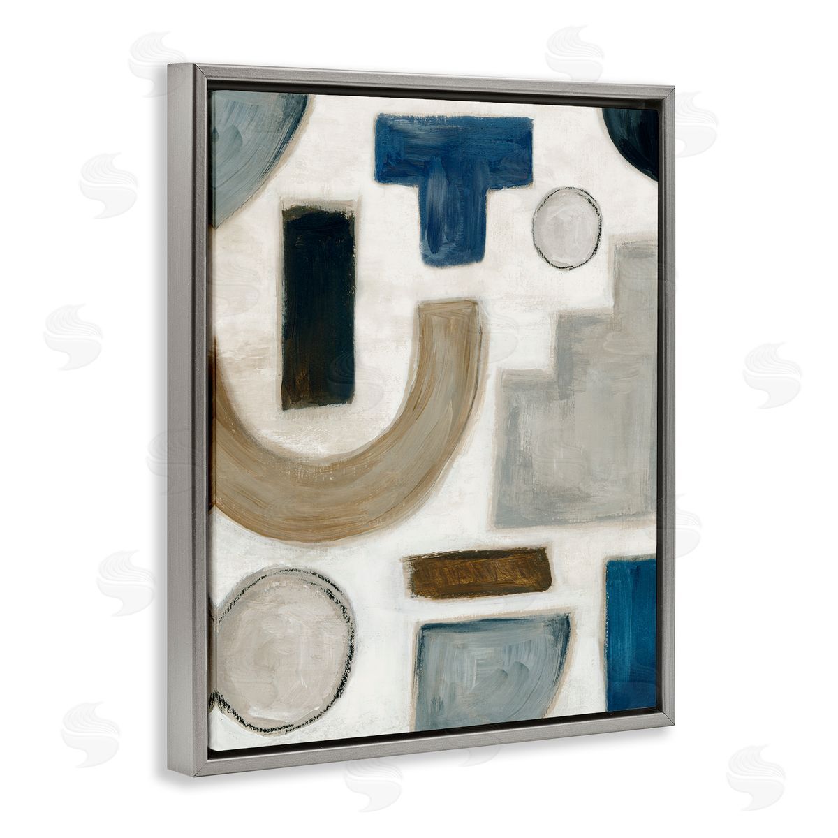 Natural Tone Shapes Grey Floating Frame Canvas Wall Art, Home Decor by Emma Peal
