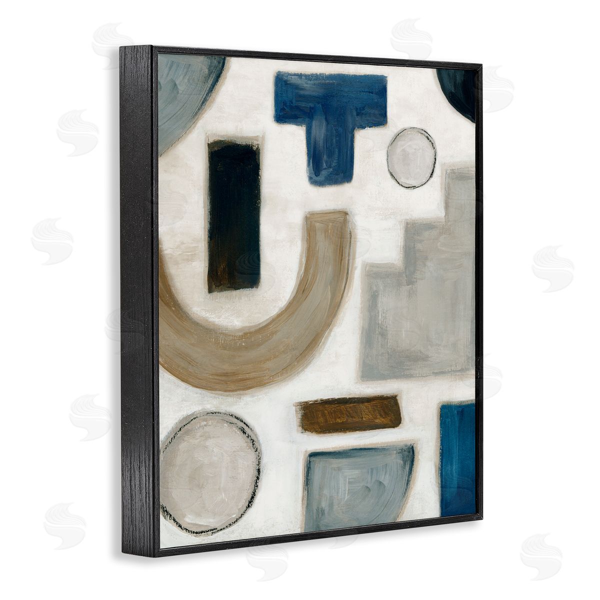 Natural Tone Shapes Black Frame Print Wall Art, Home Decor by Emma Peal
