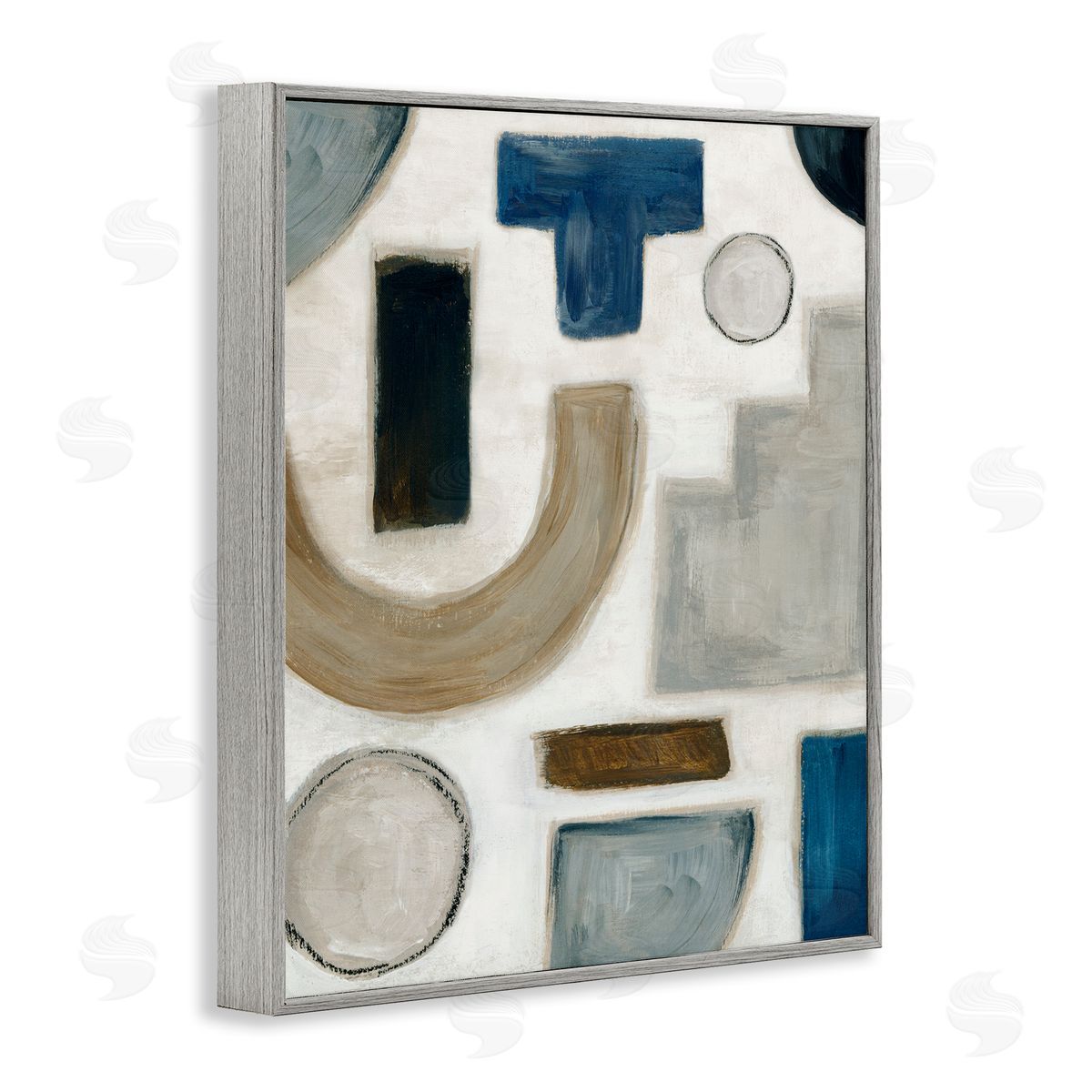 Natural Tone Shapes Grey Frame Print Wall Art, Home Decor by Emma Peal