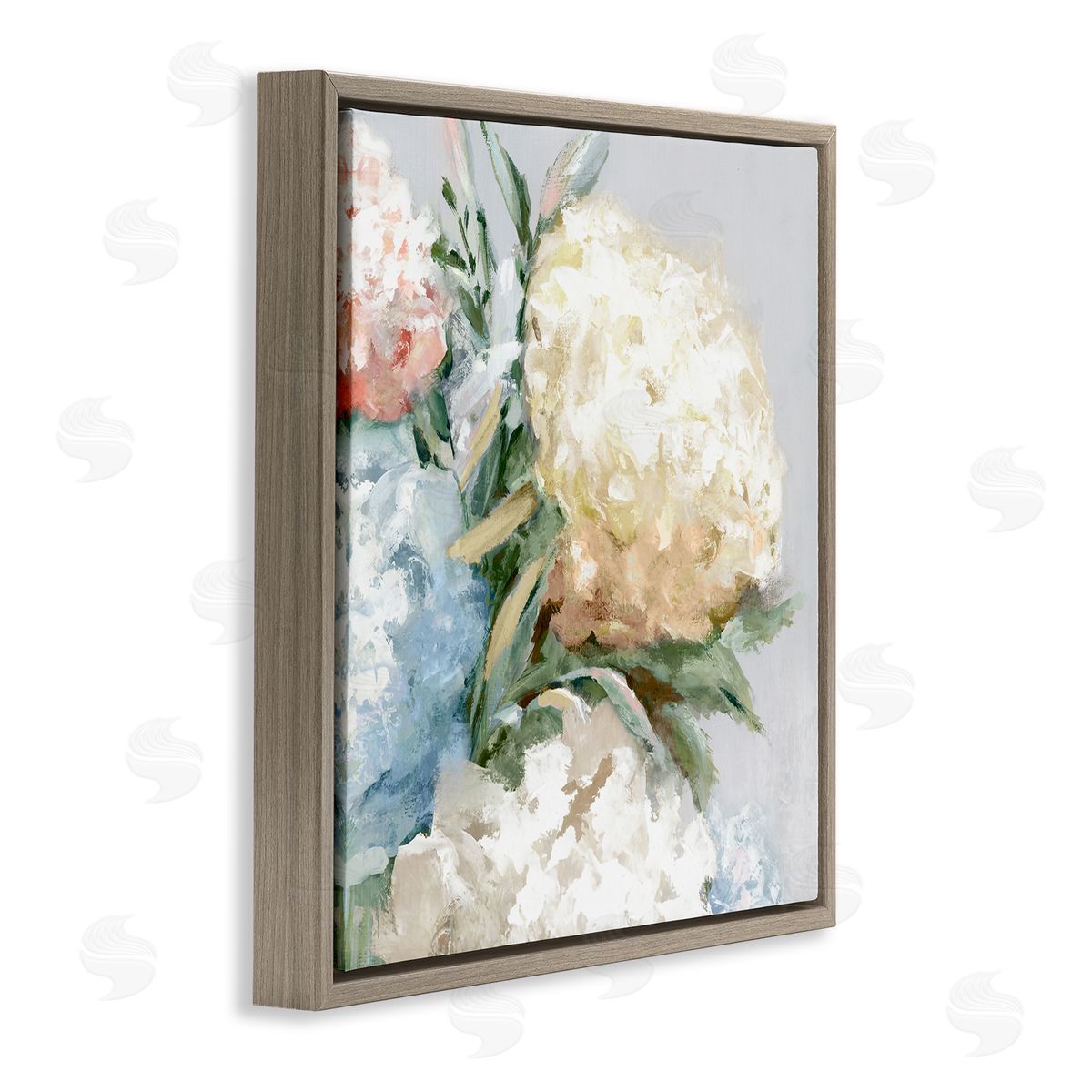 Close Up Hydrangea Blossom Brown Floating Frame Canvas Wall Art, Home Decor by Alex Black
