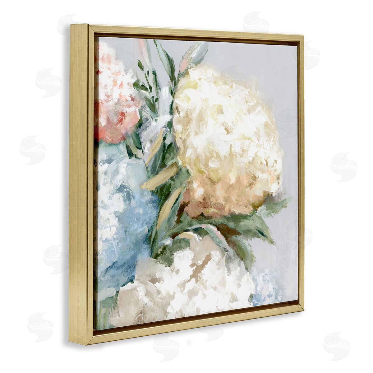 Close Up Hydrangea Blossom Gold Floating Frame Canvas Wall Art, Home Decor by Alex Black