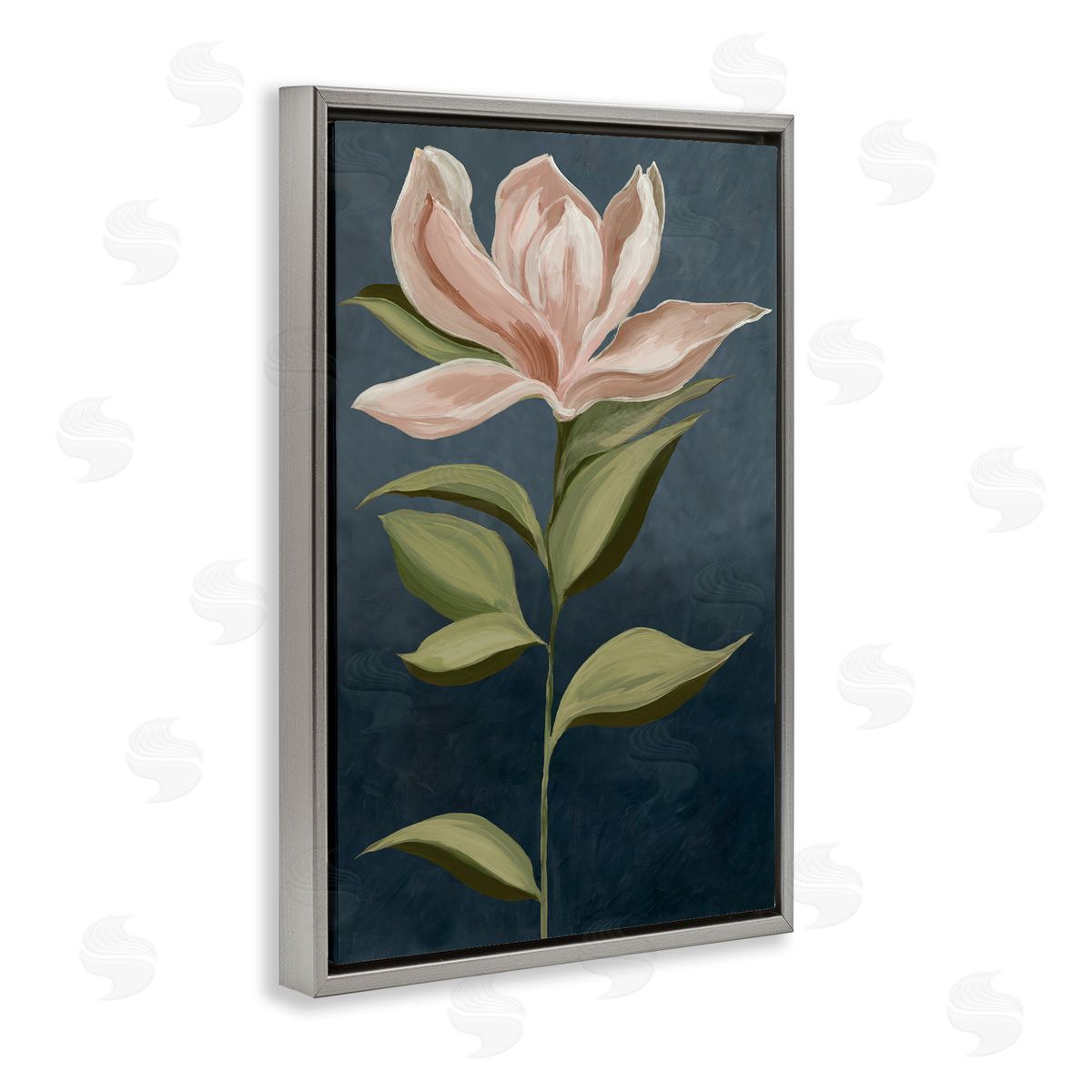 Pink Iris Petals Grey Floating Frame Canvas Wall Art, Home Decor by Jacob Q