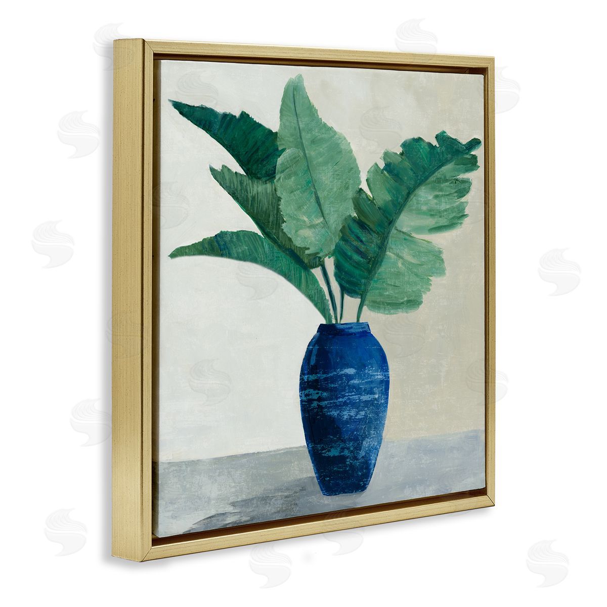 Fan Palms in Vase Gold Floating Frame Canvas Wall Art, Home Decor by Jacob Q