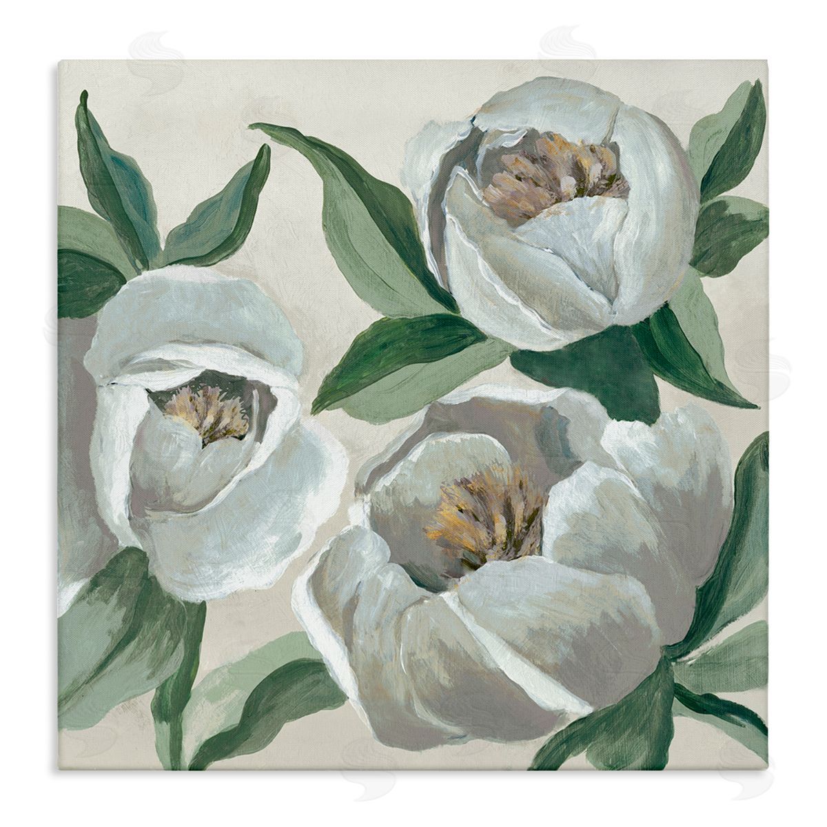 Round White Peonies Canvas Wall Art, Home Decor by Jacob Q