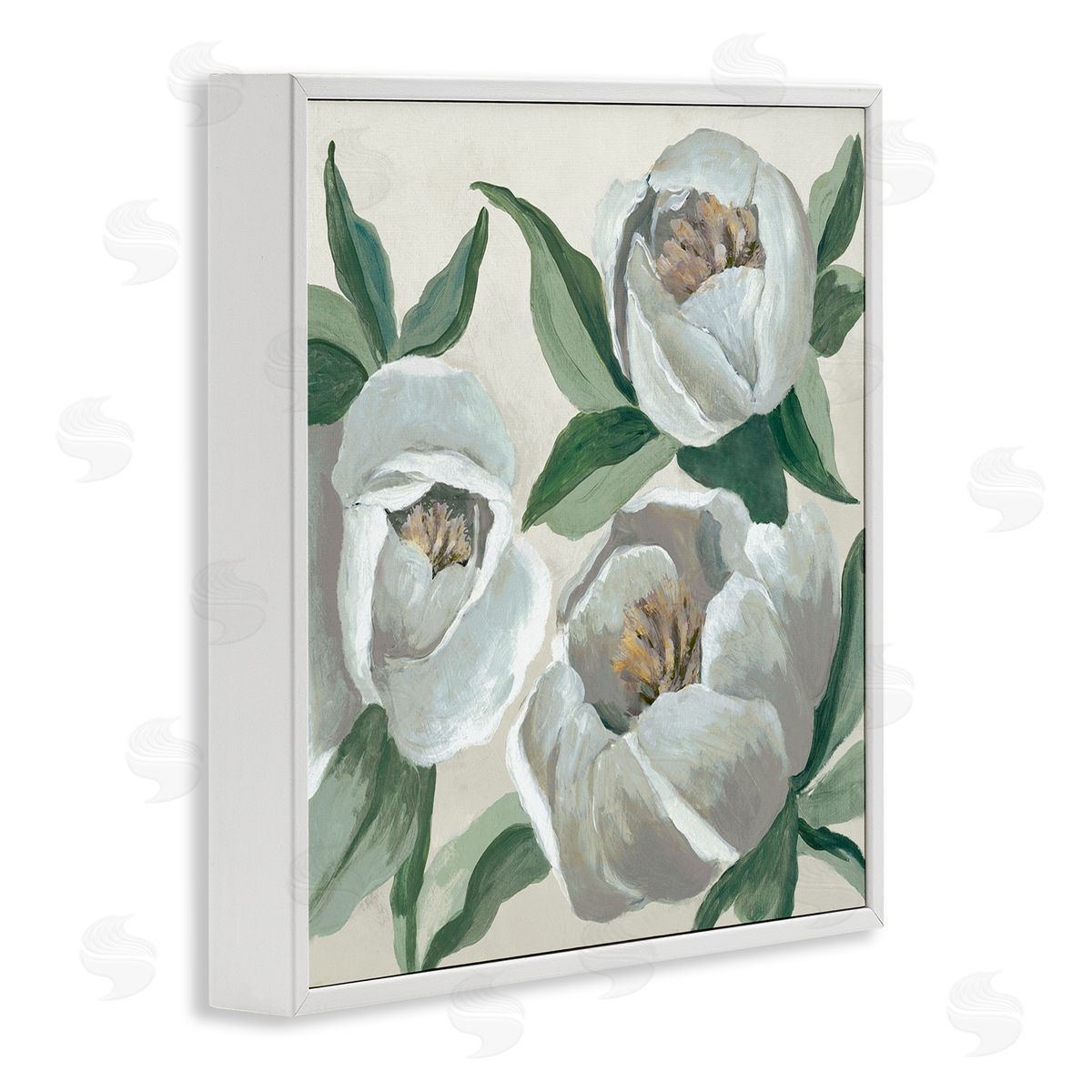 Round White Peonies White Frame Print Wall Art, Home Decor by Jacob Q