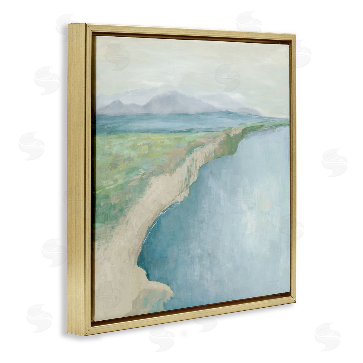 Curving Shoreline Landscape Gold Floating Frame Canvas Wall Art, Home Decor by Jacob Q