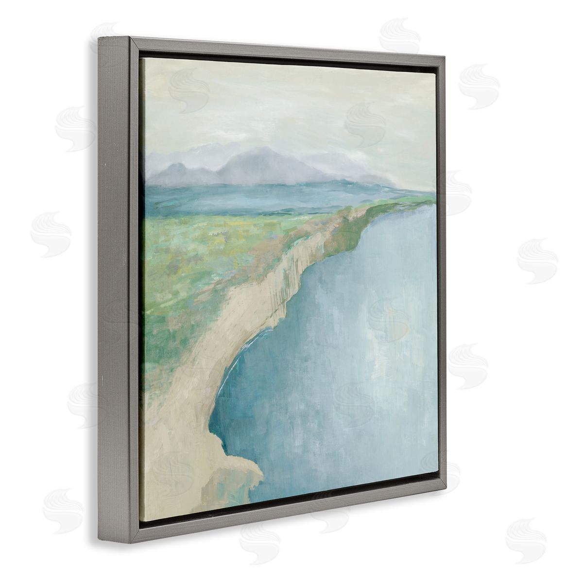 Curving Shoreline Landscape Grey Floating Frame Canvas Wall Art, Home Decor by Jacob Q