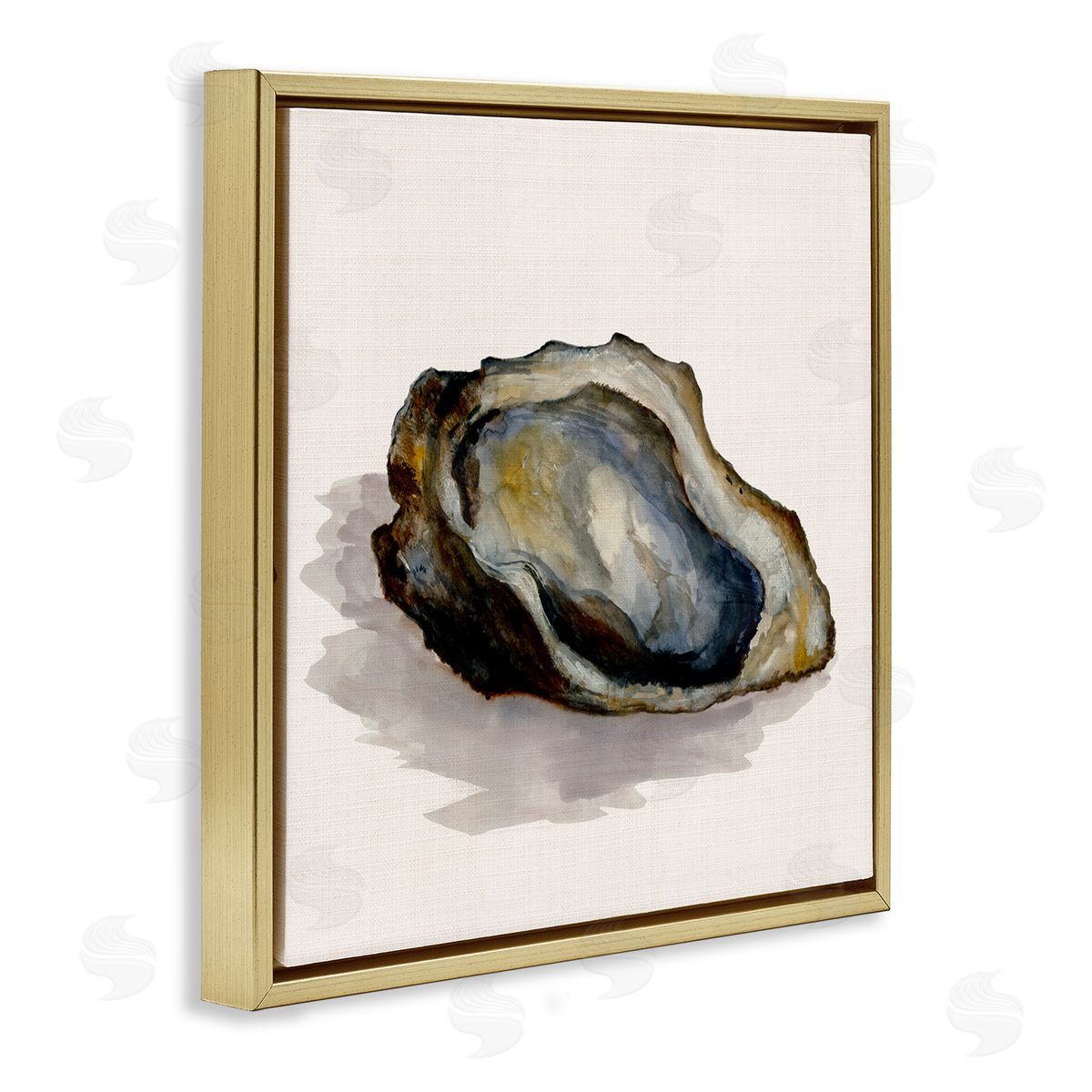 Oyster Shell on Beige Gold Floating Frame Canvas Wall Art, Home Decor by Jacob Q