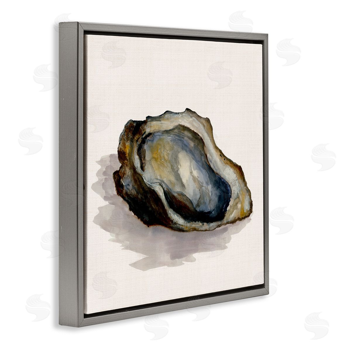 Oyster Shell on Beige Grey Floating Frame Canvas Wall Art, Home Decor by Jacob Q