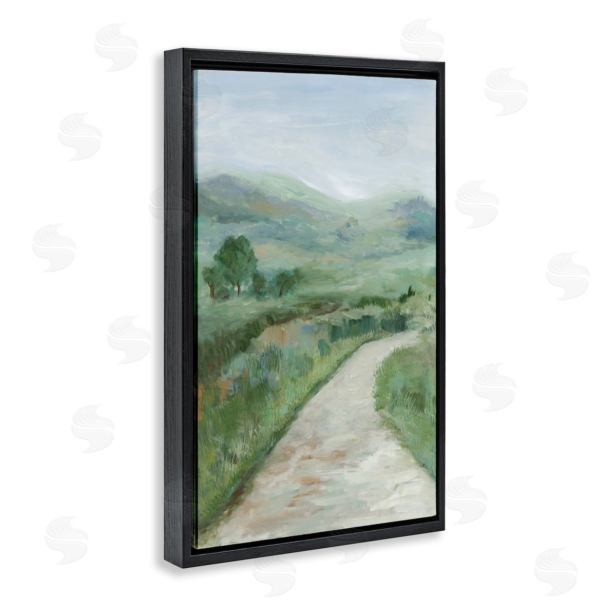Curving Path Landscape Black Floating Frame Canvas Wall Art, Home Decor by Jacob Q
