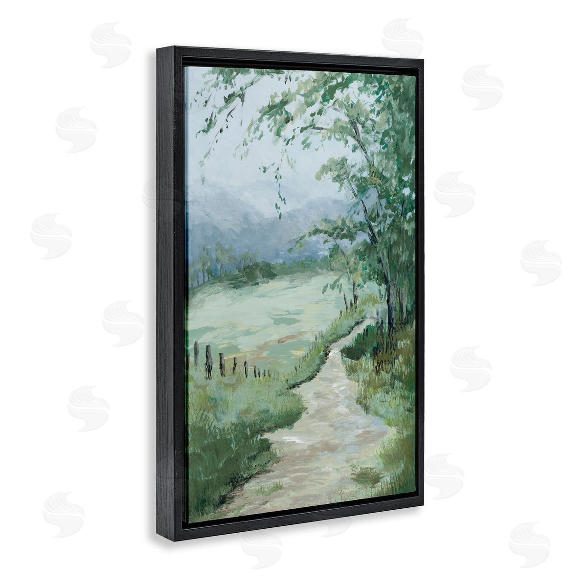 Green Country Landscape Black Floating Frame Canvas Wall Art, Home Decor by Jacob Q